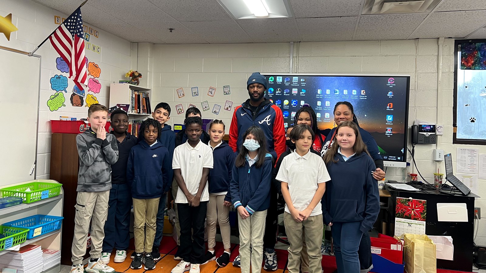 Rookie of the Year Michael Harris II visits with students at Green Acres Elementary School.